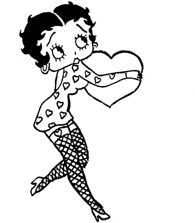 Coloriage et dessins gratuits Betty Boop tient un coeur à imprimer