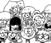 Coloriage Lincoln Loud entour&eacute; de ses 10 s&oelig;urs