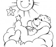 Coloriage Bisounours admire le soleil