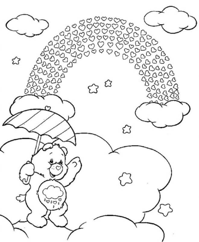 Coloriage et dessins gratuits  Bisounours avec l'arc en ciel des cœurs à imprimer