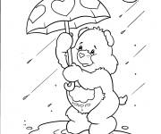 Coloriage Bisounours avec une parapluie