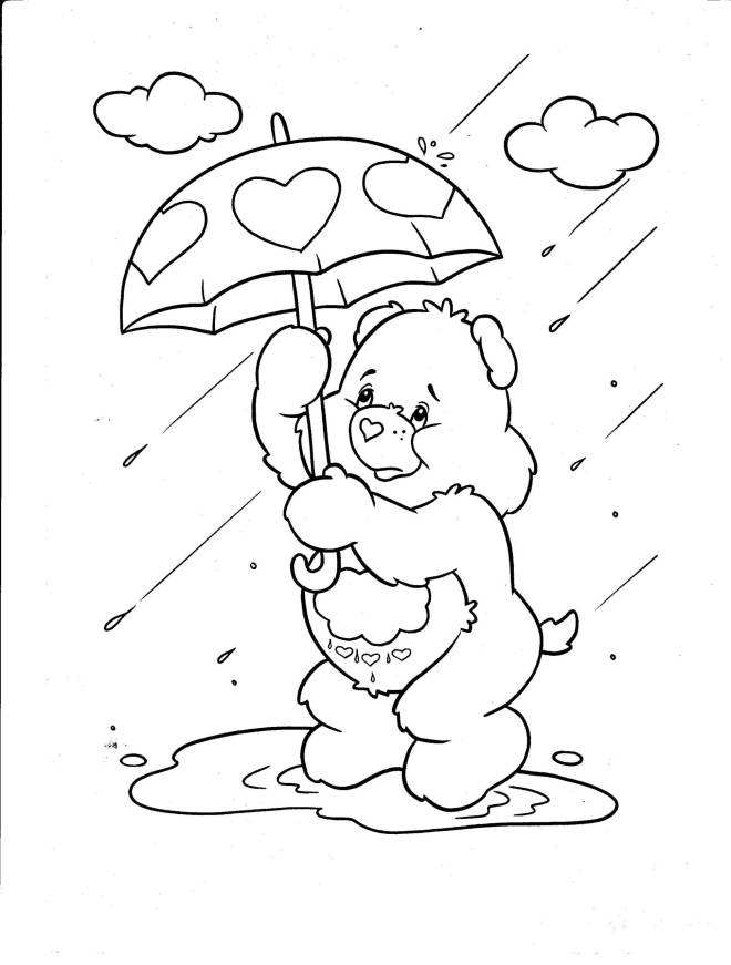 Coloriage et dessins gratuits Bisounours avec une parapluie à imprimer