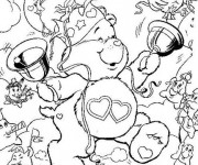 Coloriage Bisounours coeur  entrain de f&ecirc;ter