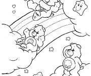 Coloriage Bisounours sur l'arc en ciel
