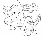 Coloriage Les Bisounours aiment le Pizza