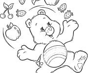 Coloriage Ours en peluche de Bisounours qui s'amuse avec les fruits