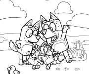 Coloriage Bandit, Chilli, Bluey et Bingo pendant les vacances d'&eacute;t&eacute;
