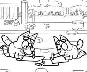 Coloriage Bluey et Bingo aiment dessiner et colorier