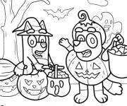 Coloriage Bluey et Bingo et le d&eacute;guisement d'Halloween