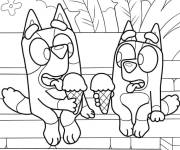 Coloriage Bluey et Bingo mangeant de la glace