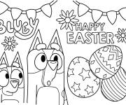 Coloriage Bluey et Bingo pendant les P&acirc;ques