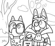 Coloriage Bluey et Bingo pour Halloween