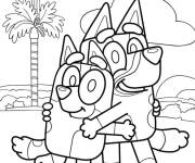 Coloriage Bluey et Bingo s'embrassent