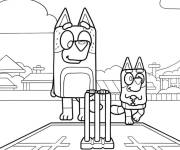 Coloriage Bluey et son ami Bandit en jouant le cricket