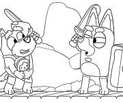 Coloriage Bluey joue le r&ocirc;le de chevalier avec son ami