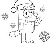 Coloriage Bluey portant un bonnet de no&euml;l