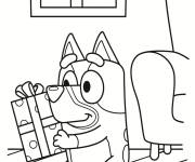 Coloriage Bluey re&ccedil;oit un cadeau d'anniversaire