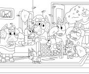 Coloriage Bluey s'amuse avec sa famille