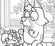 Coloriage Bluey veillant sur b&eacute;b&eacute; Jean Luc