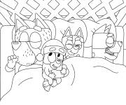 Coloriage La famille de Bluey en dormant