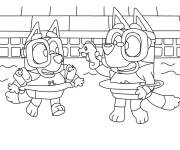 Coloriage La s&oelig;ur de Bluey dans la piscine
