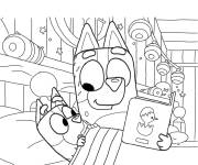 Coloriage Le papa de Bluey lit un roman &agrave; son chiot