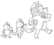 Coloriage Le pere de Bluey et les chiots en promenade