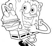 Coloriage et dessins gratuit Bob l'éponge aime le hamburger à imprimer