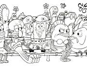 Coloriage Bob l'&eacute;ponge avec ses amis au cin&eacute;ma