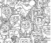 Coloriage Bob l'&eacute;ponge dans diff&eacute;rents portraits