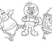 Coloriage Bob l'&eacute;ponge en dansant avec Patrick et Sandy