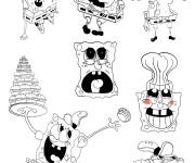 Coloriage Bob l'&eacute;ponge en noir et blanc