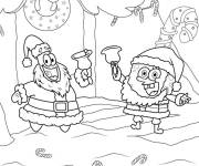 Coloriage Bob l'éponge et patick comme père Noël