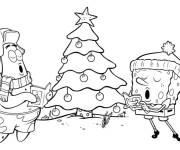 Coloriage Bob l'éponge et Patrick chantent une chanson de Noël