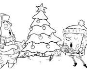 Coloriage Bob l'&eacute;ponge et Patrick chantent une chanson de No&euml;l