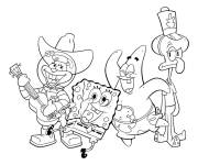 Coloriage Bob l'&eacute;ponge heureux avec ses amis