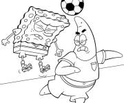 Coloriage Bob l'&eacute;ponge joue au foot avec Patrik