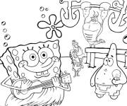 Coloriage Bob l'&eacute;ponge joue au guitare