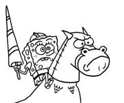 Coloriage et dessins gratuit Bob l'éponge sur un cheval à imprimer