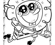 Coloriage Le mignon bob l'&eacute;ponge en forme de fleur