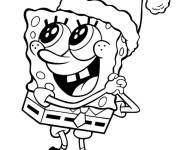Coloriage Mignon Bob l'&eacute;ponge portant le bonnet de Noel