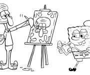 Coloriage Patrik et Bob l'&eacute;ponge aime dessiner et colorier