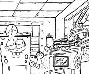 Coloriage et dessins gratuit Spongebob à la cuisine à imprimer