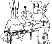 Coloriage et dessins gratuit Squidward et Monsieur Krabs jouent au musique à imprimer