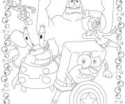 Coloriage et dessins gratuit Superhéros Sponge Bob avec ses amis à imprimer