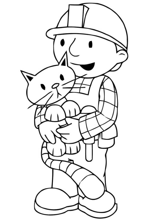 Coloriage et dessins gratuits Bob le bricoleur avec son chat Sardine à imprimer