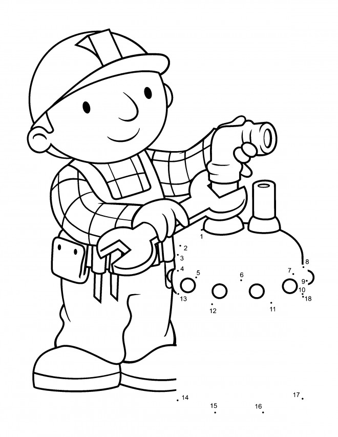 Coloriage Bob le bricoleur entrain de réparer