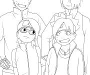 Coloriage Boruto avec les personnages Naruto, Sarada et Sasuke