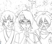 Coloriage Boruto et le deux ninja Mitskuki et Sarada