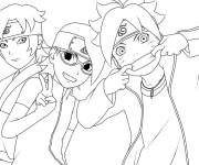 Coloriage Boruto et Sarada, Mitsuki tout dr&ocirc;le
